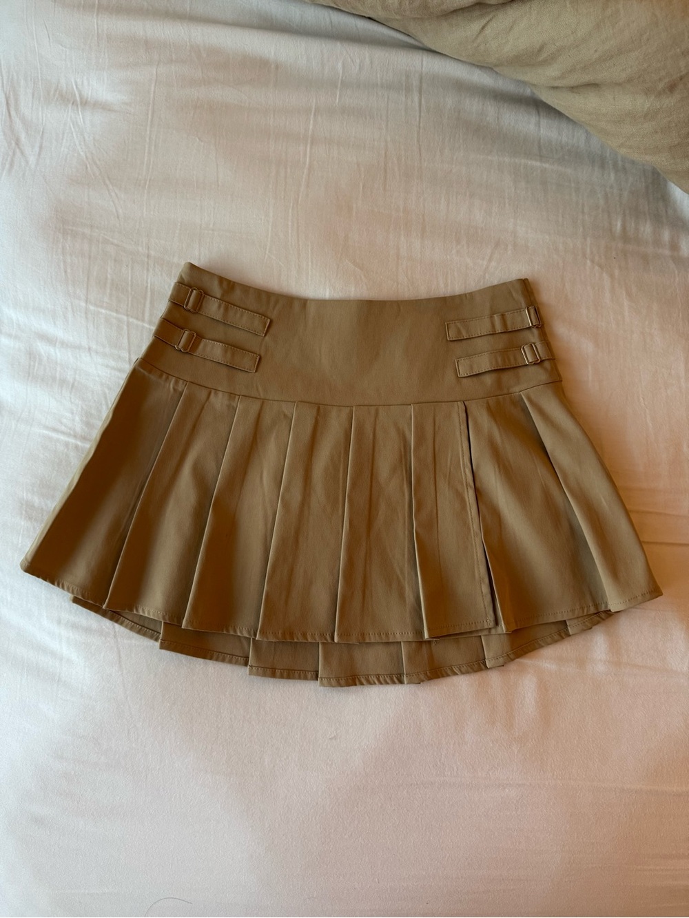 Princess Polly Khaki Double-Buckle Pleated Mini Skirt